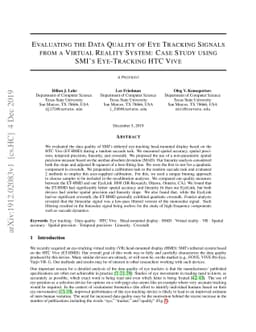 Evaluating the Data Quality of Eye Tracking Signals from a Virtual
  Reality System: Case Study using SMI's Eye-Tracking HTC Vive