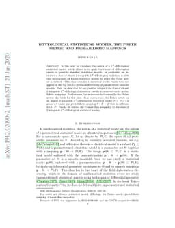 Diffeological statistical models, the Fisher metric and probabilistic
  mappings