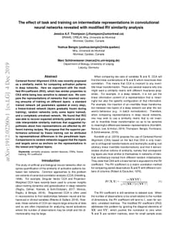 The effect of task and training on intermediate representations in
  convolutional neural networks revealed with modified RV similarity analysis