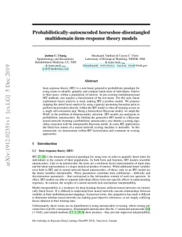 Probabilistically-autoencoded horseshoe-disentangled multidomain
  item-response theory models