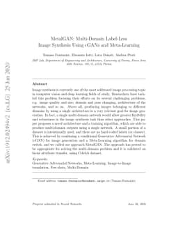MetalGAN: Multi-Domain Label-Less Image Synthesis Using cGANs and
  Meta-Learning