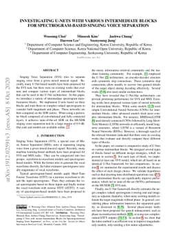 Investigating U-Nets with various Intermediate Blocks for
  Spectrogram-based Singing Voice Separation