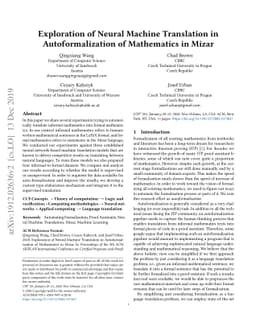 Exploration of Neural Machine Translation in Autoformalization of
  Mathematics in Mizar