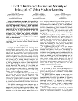 Effect of Imbalanced Datasets on Security of Industrial IoT Using
  Machine Learning