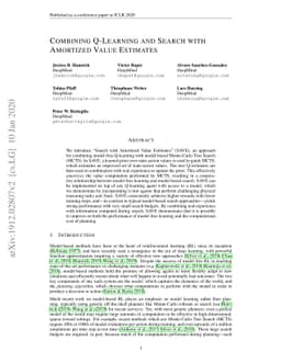 Combining Q-Learning and Search with Amortized Value Estimates