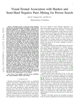 Visual-Textual Association with Hardest and Semi-Hard Negative Pairs
  Mining for Person Search