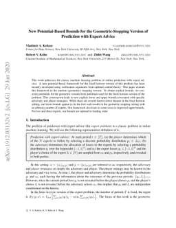New Potential-Based Bounds for the Geometric-Stopping Version of
  Prediction with Expert Advice