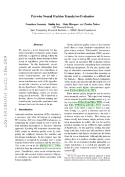 Pairwise Neural Machine Translation Evaluation