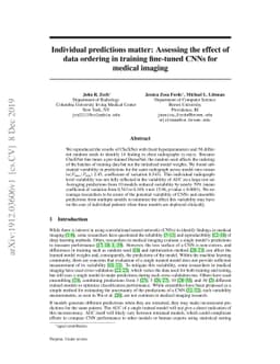 Individual predictions matter: Assessing the effect of data ordering in
  training fine-tuned CNNs for medical imaging
