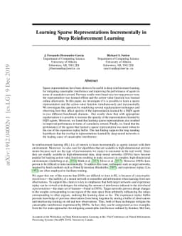 Learning Sparse Representations Incrementally in Deep Reinforcement
  Learning
