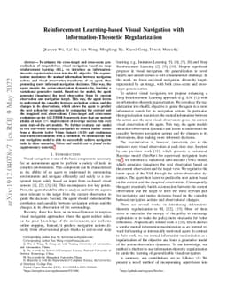 Reinforcement Learning-based Visual Navigation with
  Information-Theoretic Regularization
