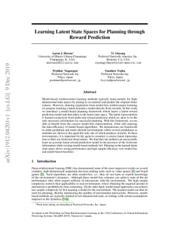 Learning Latent State Spaces for Planning through Reward Prediction