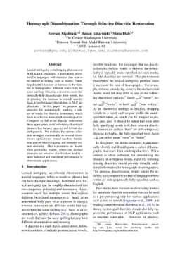 Homograph Disambiguation Through Selective Diacritic Restoration