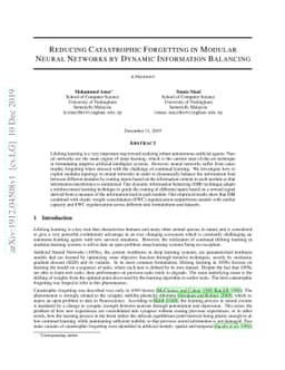Reducing Catastrophic Forgetting in Modular Neural Networks by Dynamic
  Information Balancing