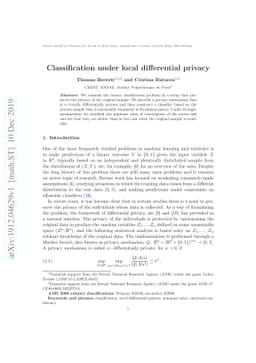 Classification under local differential privacy