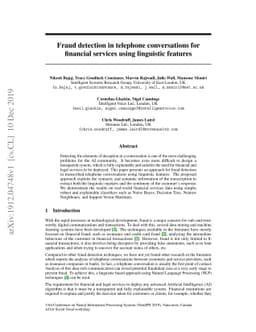 Fraud detection in telephone conversations for financial services using
  linguistic features