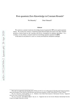 Post-quantum Zero Knowledge in Constant Rounds