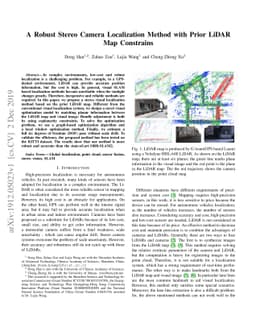 A Robust Stereo Camera Localization Method with Prior LiDAR Map
  Constrains