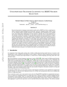 Unsupervised Transfer Learning via BERT Neuron Selection