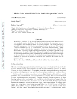 Mean-Field Neural ODEs via Relaxed Optimal Control