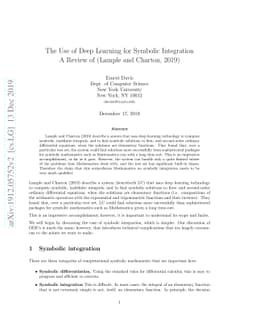 The Use of Deep Learning for Symbolic Integration: A Review of (Lample
  and Charton, 2019)