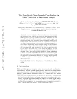 The Benefits of Close-Domain Fine-Tuning for Table Detection in Document
  Images