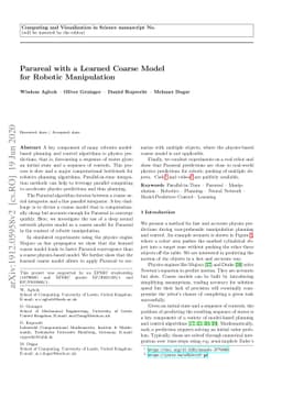 Parareal with a Learned Coarse Model for Robotic Manipulation