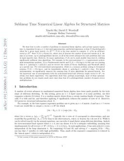 Sublinear Time Numerical Linear Algebra for Structured Matrices