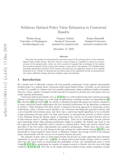 Sublinear Optimal Policy Value Estimation in Contextual Bandits