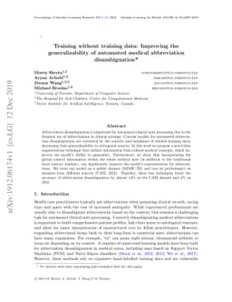 Training without training data: Improving the generalizability of
  automated medical abbreviation disambiguation