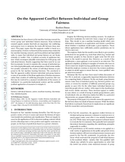 On the Apparent Conflict Between Individual and Group Fairness