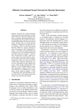 Efficient Convolutional Neural Networks for Diacritic Restoration