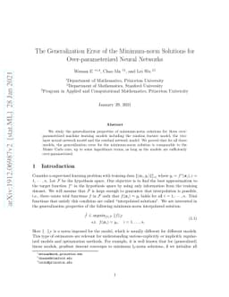 The Generalization Error of the Minimum-norm Solutions for
  Over-parameterized Neural Networks