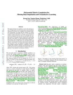 Polynomial Matrix Completion for Missing Data Imputation and
  Transductive Learning