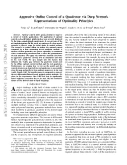 Aggressive Online Control of a Quadrotor via Deep Network
  Representations of Optimality Principles