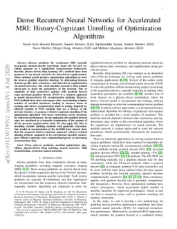 Dense Recurrent Neural Networks for Accelerated MRI: History-Cognizant
  Unrolling of Optimization Algorithms