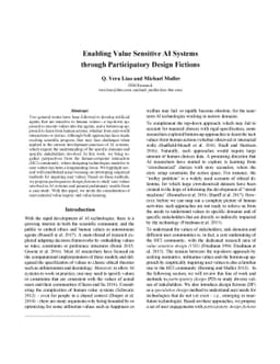 Enabling Value Sensitive AI Systems through Participatory Design
  Fictions