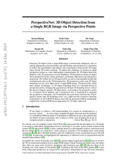 PerspectiveNet: 3D Object Detection from a Single RGB Image via
  Perspective Points
