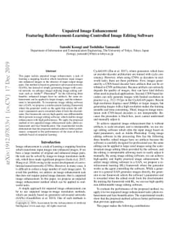Unpaired Image Enhancement Featuring Reinforcement-Learning-Controlled
  Image Editing Software