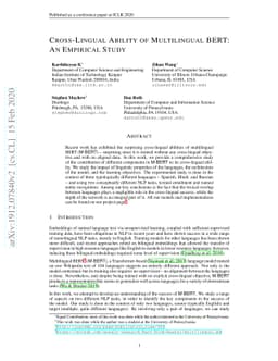 Cross-Lingual Ability of Multilingual BERT: An Empirical Study