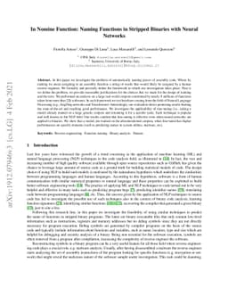 In Nomine Function: Naming Functions in Stripped Binaries with Neural
  Networks