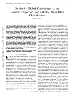 On-the-fly Global Embeddings Using Random Projections for Extreme
  Multi-label Classification