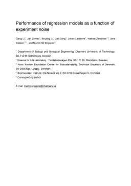 Performance of regression models as a function of experiment noise