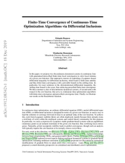Finite-Time Convergence of Continuous-Time Optimization Algorithms via
  Differential Inclusions