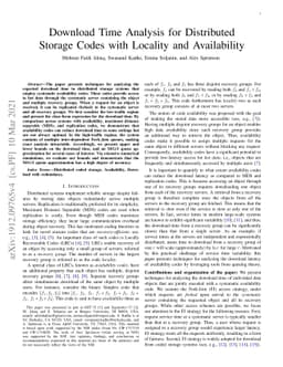 Download Time Analysis for Distributed Storage Codes with Locality and
  Availability