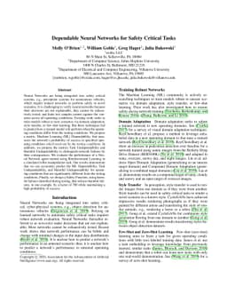 Dependable Neural Networks for Safety Critical Tasks