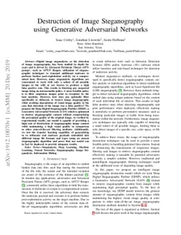 Destruction of Image Steganography using Generative Adversarial Networks