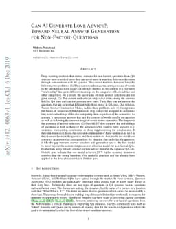 Can AI Generate Love Advice?: Toward Neural Answer Generation for
  Non-Factoid Questions