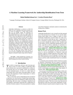 A Machine Learning Framework for Authorship Identification From Texts