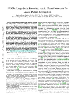 PANNs: Large-Scale Pretrained Audio Neural Networks for Audio Pattern
  Recognition